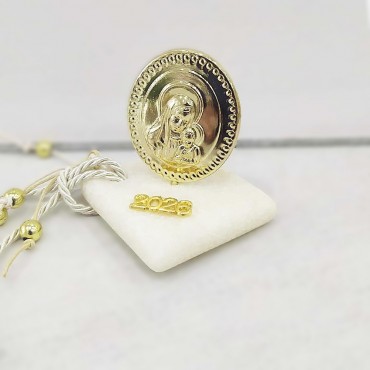 Επιτραπέζιο γούρι Παναγία με Χριστό σε λευκή πέτρα