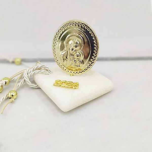 Επιτραπέζιο γούρι Παναγία με Χριστό σε λευκή πέτρα