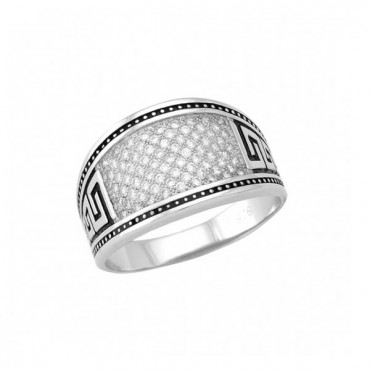 Ασημένιο ανδρικό δαχτυλίδι με λευκές πέτρες ζιργκόν