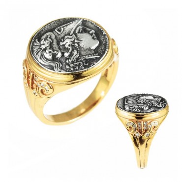 Ασημένιο χειροποίητο δαχτυλίδι με ανάγλυφο κεφ΄αλι της θεάς Αθηνάς 