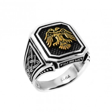 Ασημένιο χειροποίητο ανδρικό δαχτυλίδι με δικέφαλο αετό 