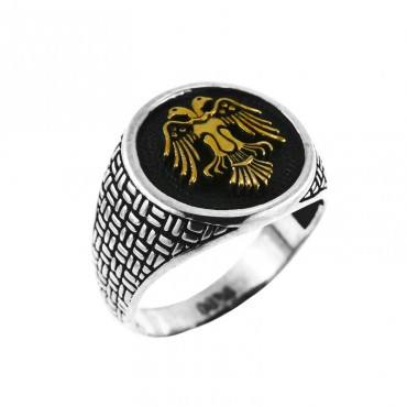 Ασημένιο χειροποίητο δαχτυλίδι με δικέφαλο αετό 