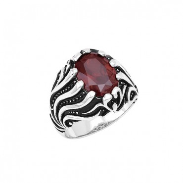 Ασημένιο ανδρικό δαχτυλίδι με κόκκινη πέτρα 