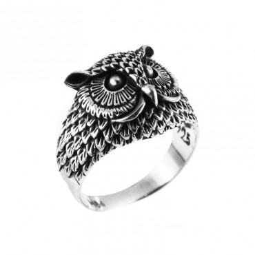 Ασημένιο χειροποίητο δαχτυλίδι με σκαλιστό σχήμα κουκουβάγιας