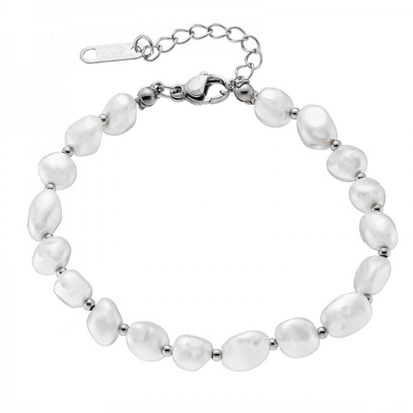 Ατσάλινο βραχιόλι με πέρλες με ακανόνιστο σχήμα 