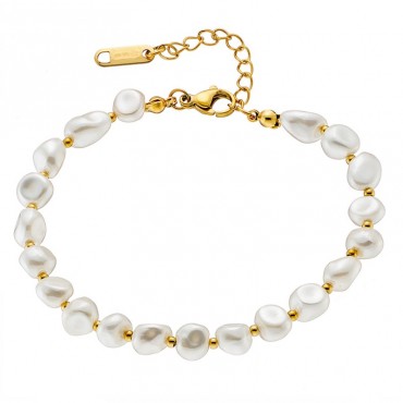 Ατσάλινο βραχιόλι με πέρλες με ακανόνιστο σχήμα , επιχρυσωμένο