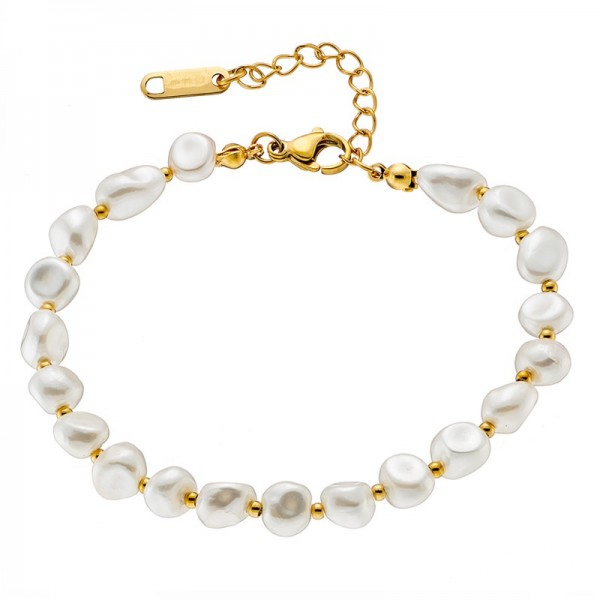 Ατσάλινο βραχιόλι με πέρλες με ακανόνιστο σχήμα , επιχρυσωμένο