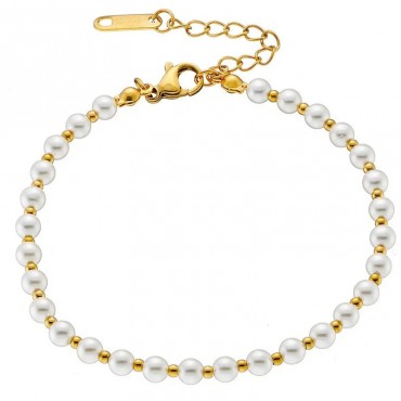 Ατσάλινο βραχιόλι με πέρλες , επιχρυσωμένο 