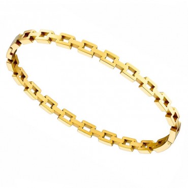 Ατσάλινο βραχιόλι - χειροπέδα με σχέδιο αλυσίδας , επίχρυσο 