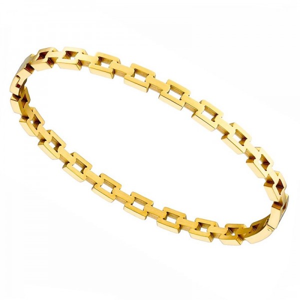 Ατσάλινο βραχιόλι - χειροπέδα με σχέδιο αλυσίδας , επίχρυσο 