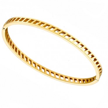 Ατσάλινο βραχιόλι - χειροπέδα με γραμμικό σχέδιο αλυσίδας , επίχρυσο 