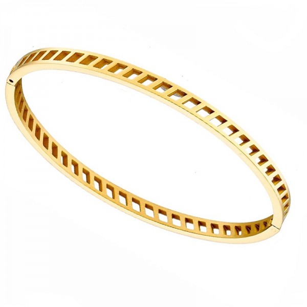 Ατσάλινο βραχιόλι - χειροπέδα με γραμμικό σχέδιο αλυσίδας , επίχρυσο 