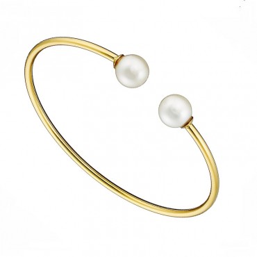 Ατσάλινο επίχρυσο βραχιόλι - χειροπέδα με πέρλες 