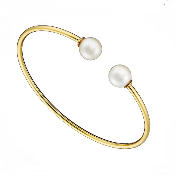 Ατσάλινο επίχρυσο βραχιόλι - χειροπέδα με πέρλες 