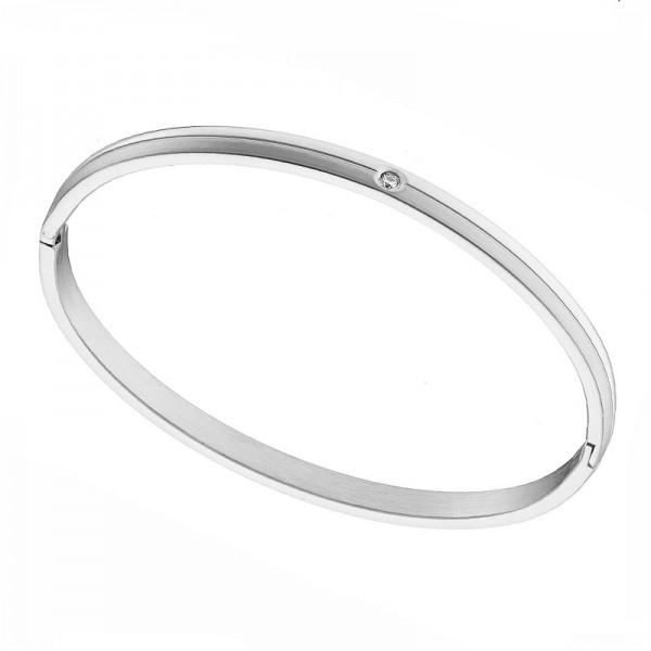 Ατσάλινο βραχιόλι χειροπέδα με λευκή πέτρα στο κέντρο 