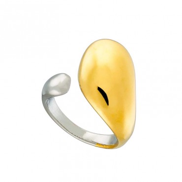 Ατσάλινο δαχτυλίδι με επίχρυση διχρωμία σε μοντέρνο σχήμα 