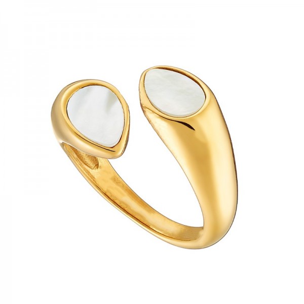 Ατσάλινο επίχρυσο δαχτυλίδι με λευκές πέτρες