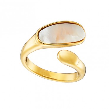 Ατσάλινο δαχτυλίδι με λευκή πέτρα , επιχρυσωμένο 