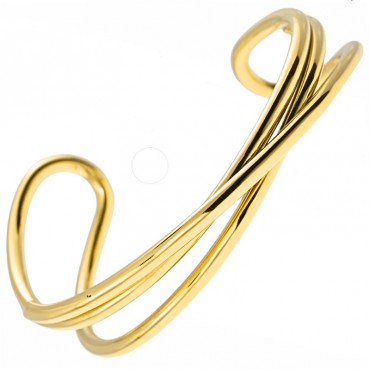 Ατσάλινο επίχρυσοι βραχιόλι-χειροπέδα με τριπλή γραμμή