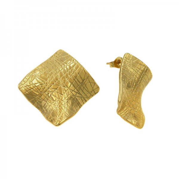 Ατσάλινα επίχρυσα κουμπωτά σκουλαρίκια με σχήμα ρόμβου 