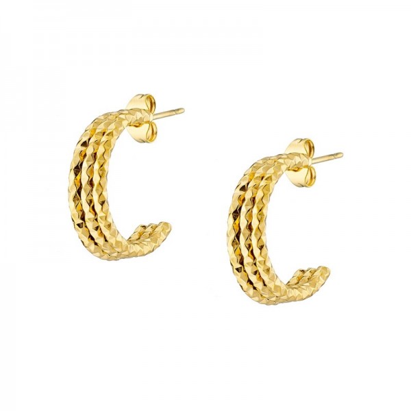 Ατσάλινοι  επίχρυσοι κρίκοι κουμπωτοί με διαμανταρισμένο σκάλισμα