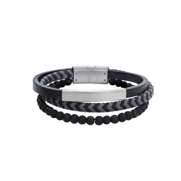 Ατσάλινο ανδρικό βραχιόλι με δέρμα και χάντρες