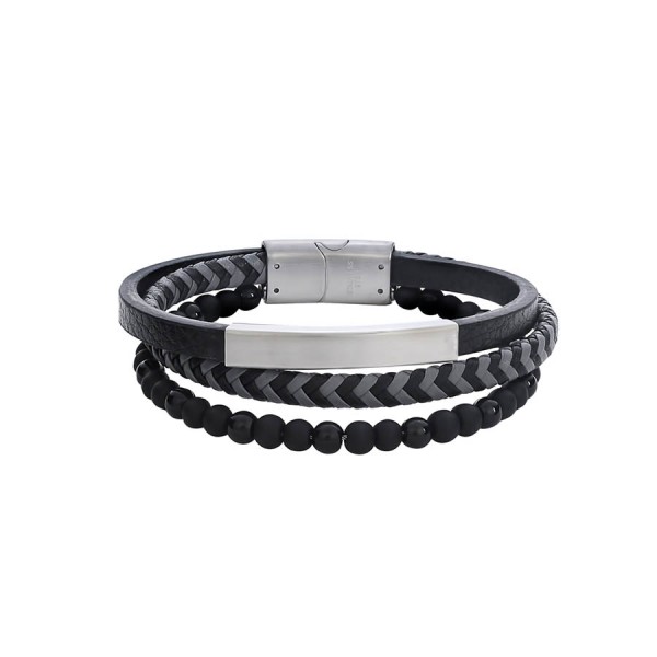 Ατσάλινο ανδρικό βραχιόλι με δέρμα και χάντρες