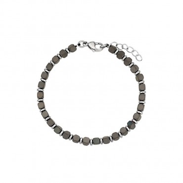 Ανδρικό βραχιόλι από ατσάλι με χάντρες σε γκρι χρώμα 