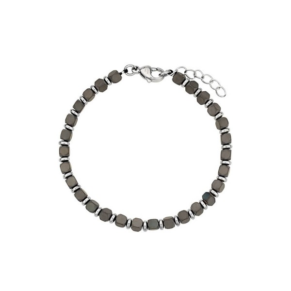 Ανδρικό βραχιόλι από ατσάλι με χάντρες σε γκρι χρώμα 