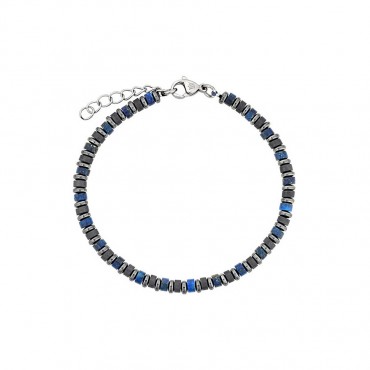 Ανδρικό βραχιόλι από ατσάλι με χάντρες γκρι και μπλε