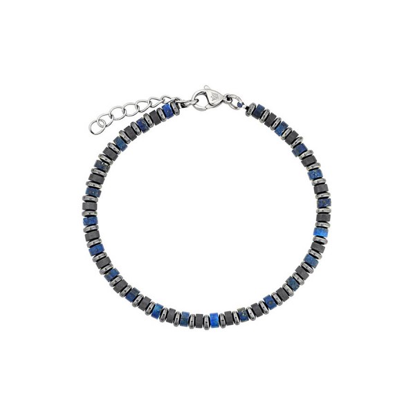 Ανδρικό βραχιόλι από ατσάλι με χάντρες γκρι και μπλε