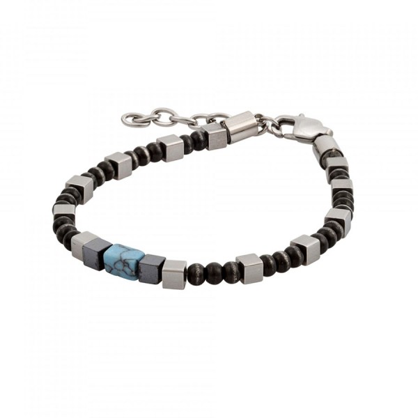 Ανδρικό βραχιόλι από ανοξείδωτο ατσάλι με χάντρες και πέτρα τιρκουάζ