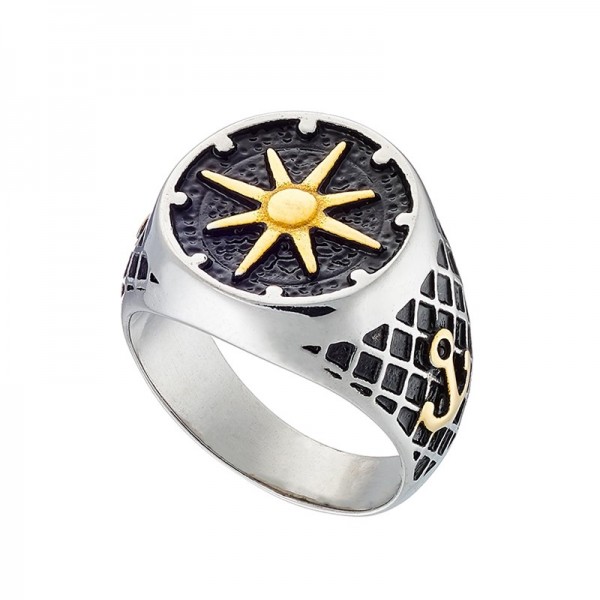 Ατσάλινο δαχτυλίδι με επίχρυσες λεπτομέρειες 