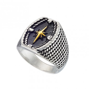 Ατσάλινο δαχτυλίδι με επίχρυσες λεπτομέρειες