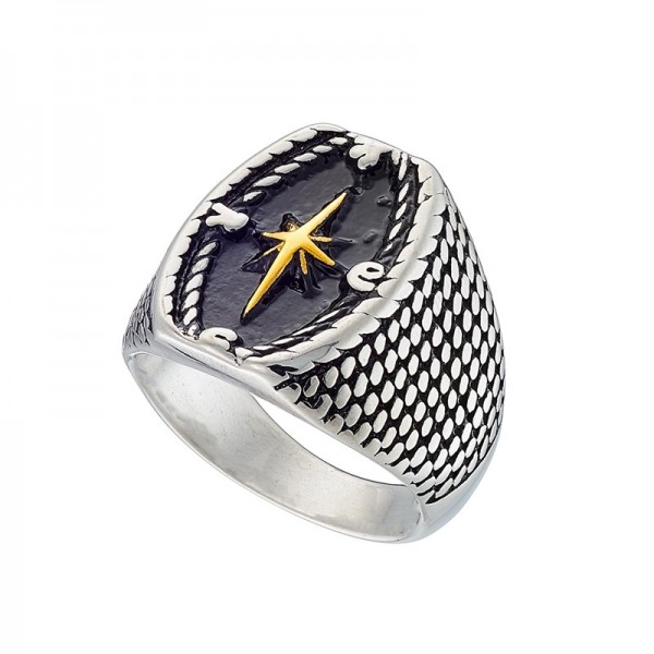 Ατσάλινο δαχτυλίδι με επίχρυσες λεπτομέρειες