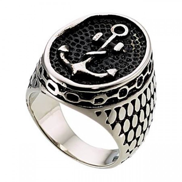Ατσάλινο εντυπωσιακό δαχτυλίδι με ανάγλυφη άγκυρα
