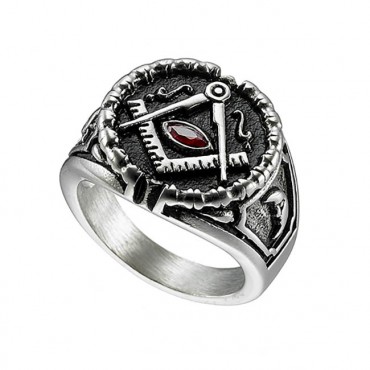 Δαχτυλίδι από ατσάλι με τον διαβήτη και κόκκινη πέτρα στο κέντρο