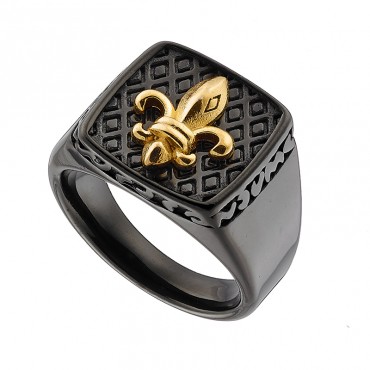 Ατσάλινο δαχτυλίδι μαύρο με χρυσό σχέδιο