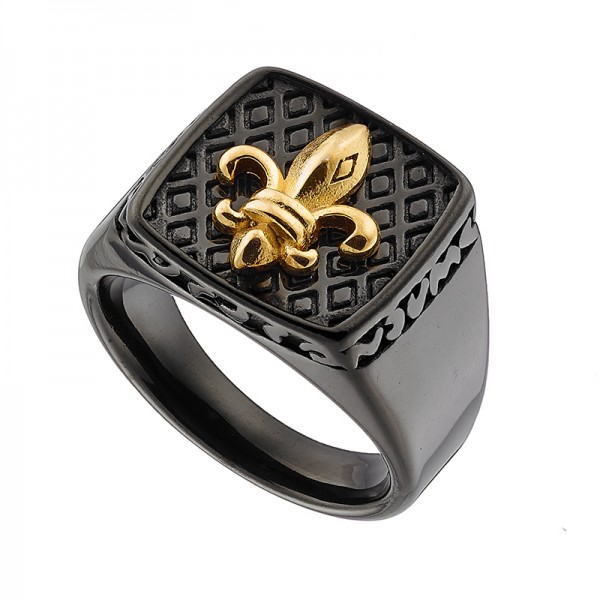 Ατσάλινο δαχτυλίδι μαύρο με χρυσό σχέδιο