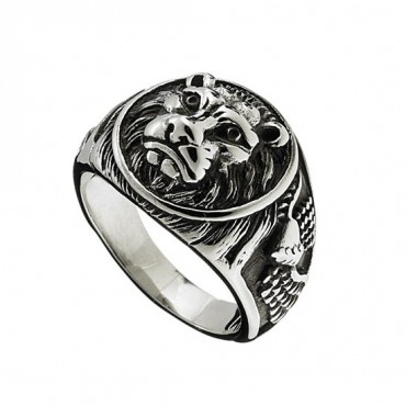 Δαχτυλίδι από ατσάλι με ανάγλυφο κεφάλι λιονταριού