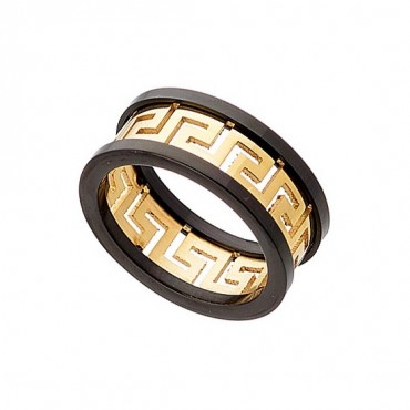 Ατσάλινο δαχτυλίδι με μαίανδρο με μαύρο και χρυσό χρώμα