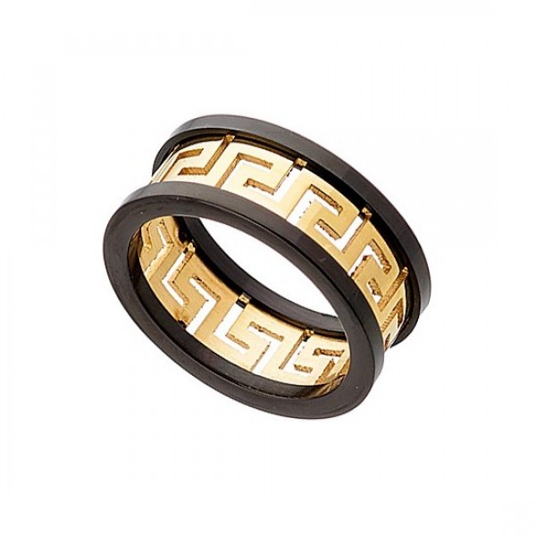 Ατσάλινο δαχτυλίδι με μαίανδρο με μαύρο και χρυσό χρώμα