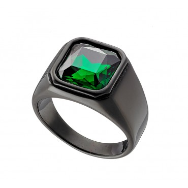 Ατσάλινο δαχτυλίδι με πράσινη πέτρα