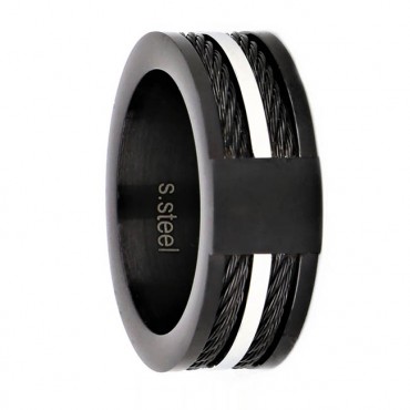 Ατσάλινο δίχρωμο δαχτυλίδι με συρματόσχοινο 