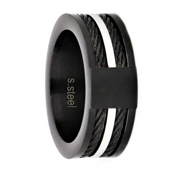 Ατσάλινο δίχρωμο δαχτυλίδι με συρματόσχοινο 