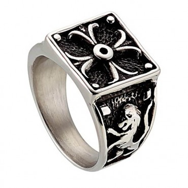 Aτσάλινο τετράγωνο δαχτυλίδι με σκάλισμα