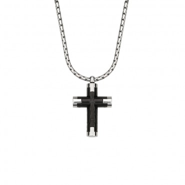 Αλυσίδα με δίχρωμο σταυρό από ανοξείδωτο ατσάλι