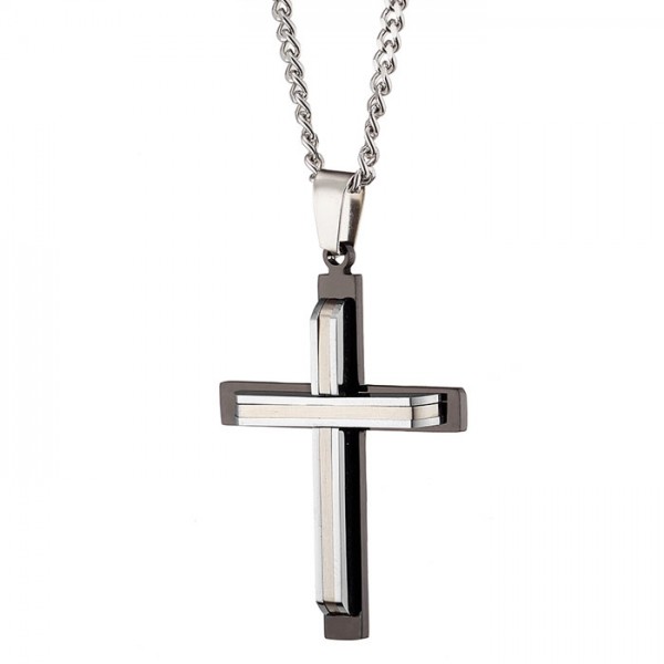 Αλυσίδα με δίχρωμο σταυρό από ανοξείδωτο ατσάλι