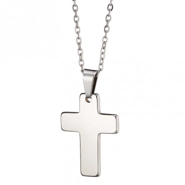 Ατσάλινο κολιέ με λουστρέ σταυρό 