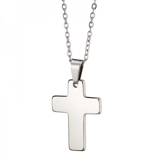 Ατσάλινο κολιέ με λουστρέ σταυρό 